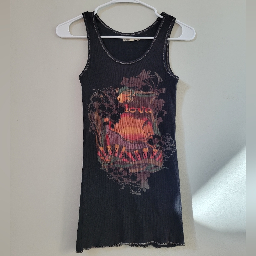 Lagaci Long Black Muscle Tank Women's Size M Y2K Grunge Punk Skater 90's